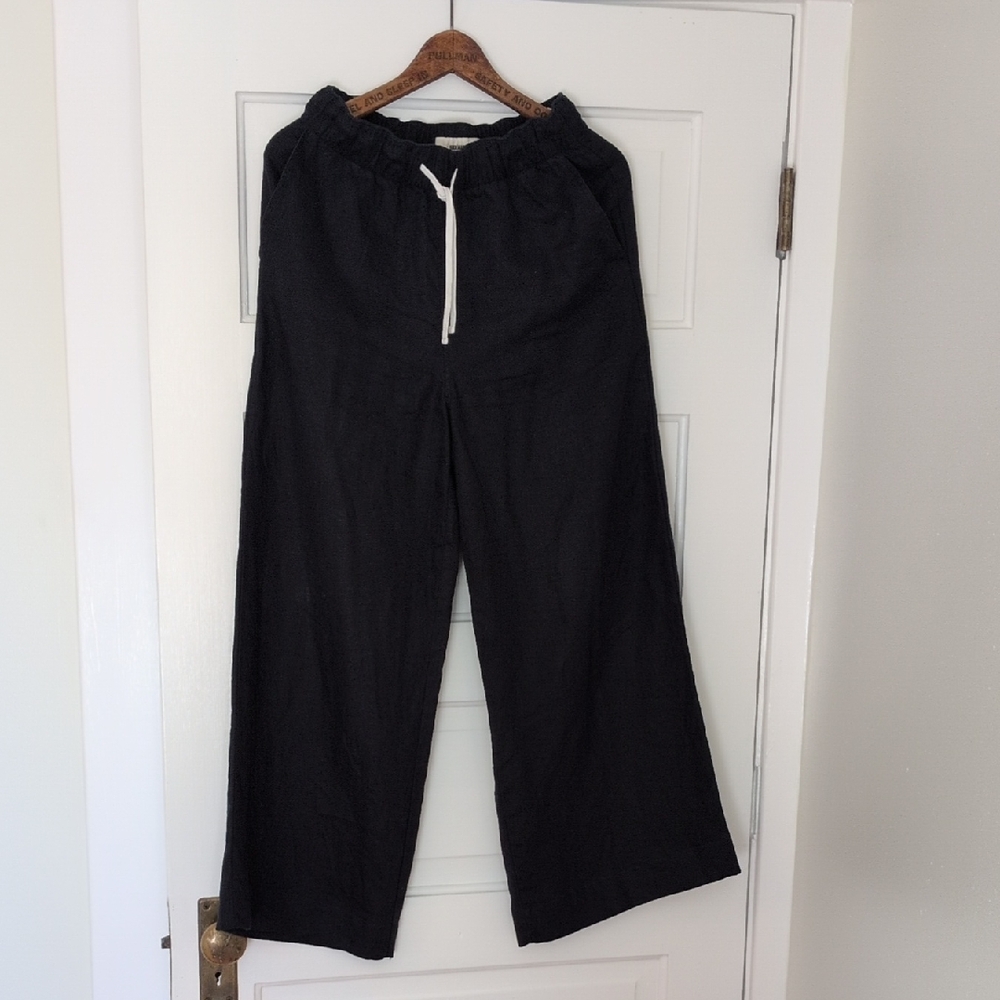 Buck Mason Navy Linen Ankle Wide-Leg Pants XS